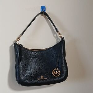 Michael Kors Black Pebbled Leather Hobo Shoulder Bag with Gold Accent